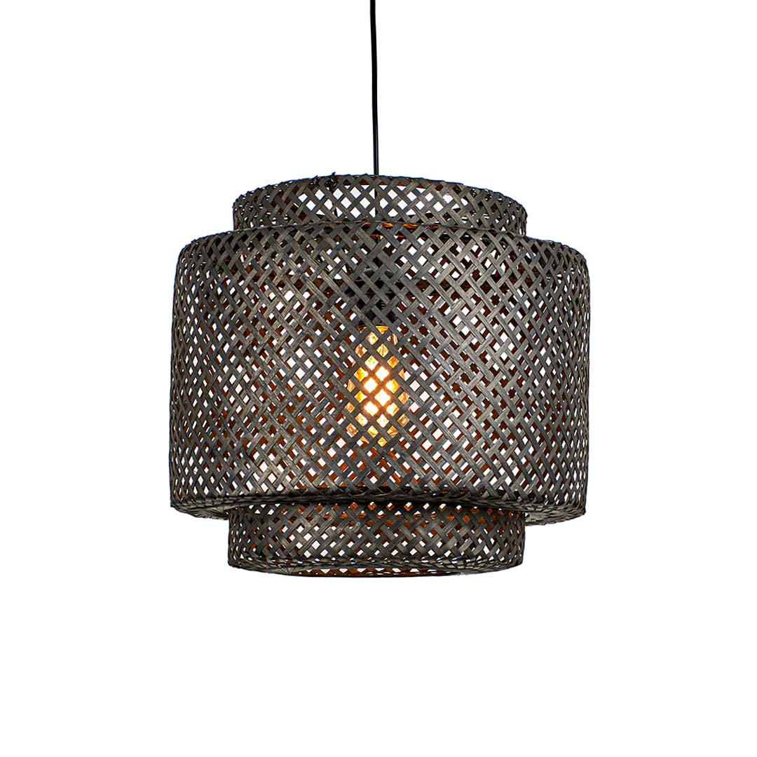 Contemporary black rattan pendant light with soft illumination perfect for home dining or bedroom decoration.