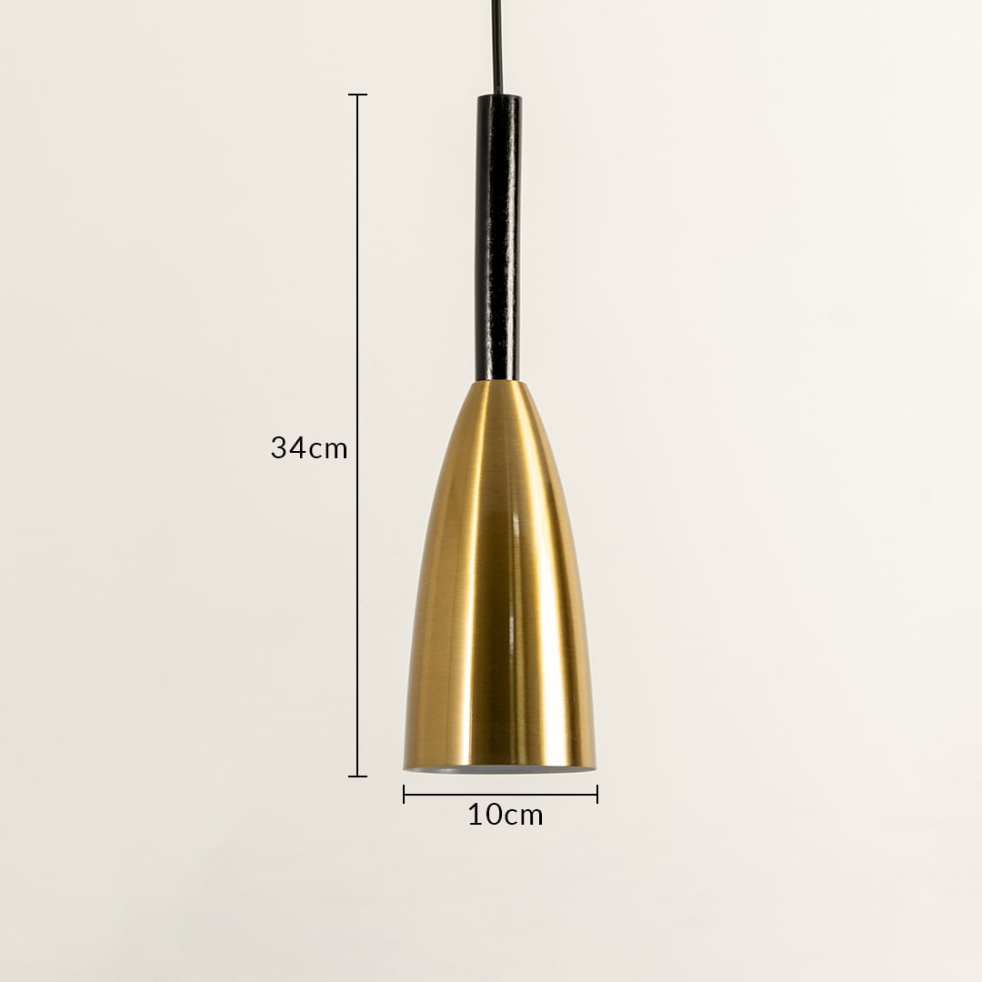 A hanging pendant light measuring 34 cm height and 10 cm width displayed against a clean white background creating elegant minimal contemporary décor.