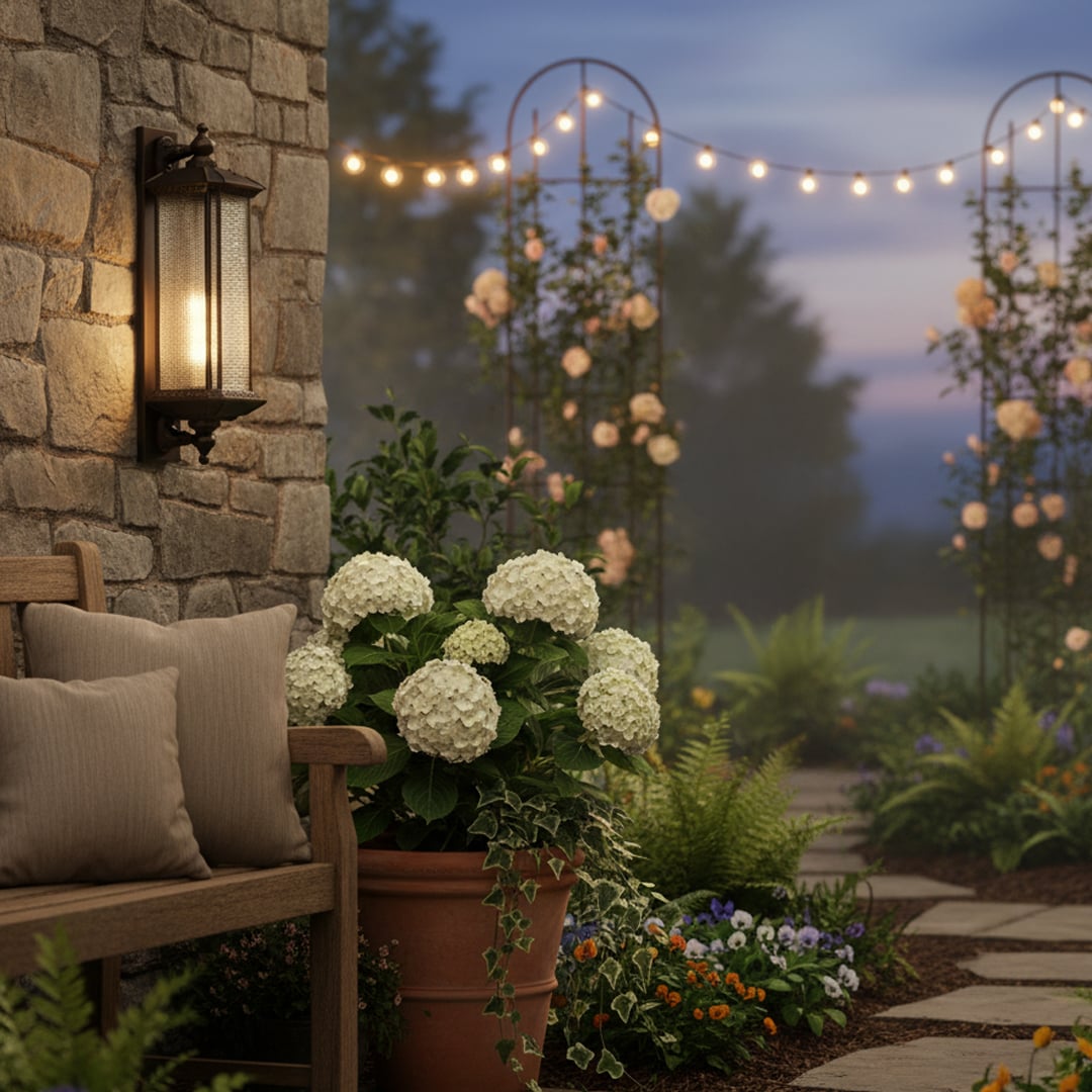 Classic bronze wall lantern light with textured glass shade illuminating outdoor entrance for elegant home decor.