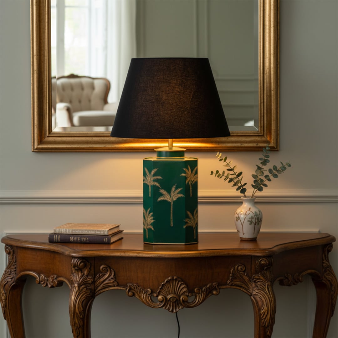 warli dandak blue metal table lamp black linen lamp shade main lifestyle