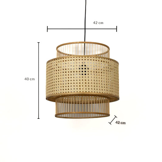 Rattan hanging light dimension image showing height 40 cm and width 42 cm with natural woven structure.